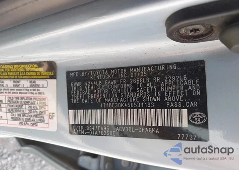 2005 Toyota Camry Xle из США, поврежденный, VIN 4T1BE30K45U531193